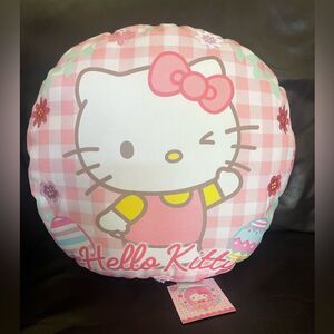 Hello Kitty Pink and White Plaid Cushion Pillow Easter Eggs Embroidered Flowers